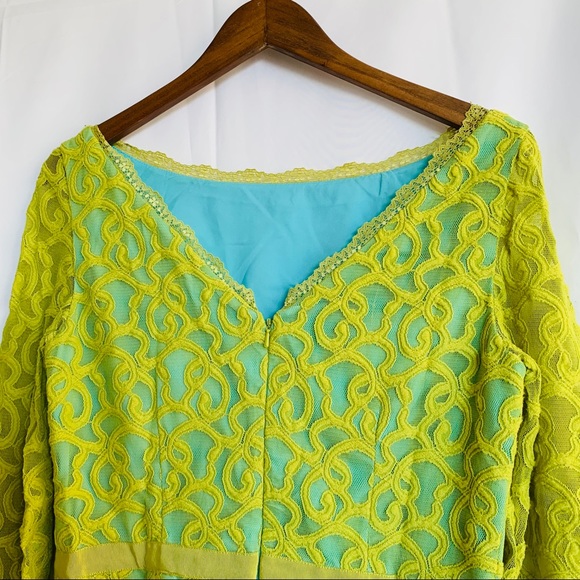 Nine West Lime Green Lace Long Sleeve Dress - Picture 6 of 9